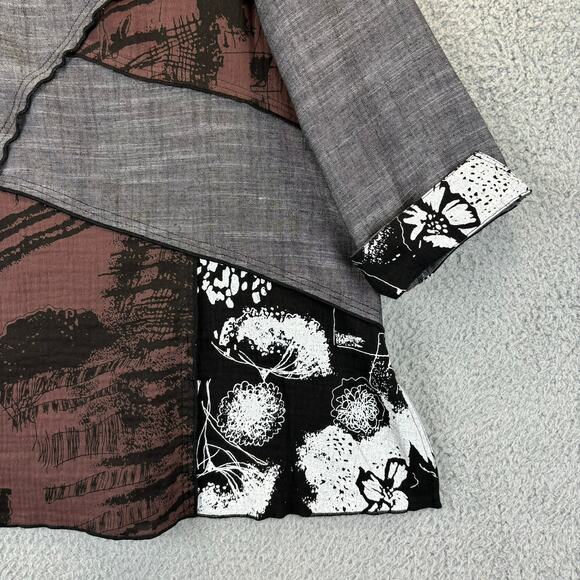 Ali Miles Tunic Small Linen Lagenlook Artsy Boho Patchwork Floral Mixed Media - Picture 4 of 12